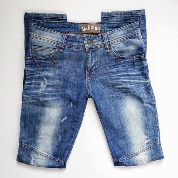 John Galliano Slim Skinny Jeans Studded Distressed Light Wash Italy Size 30 - Picture 4 of 11